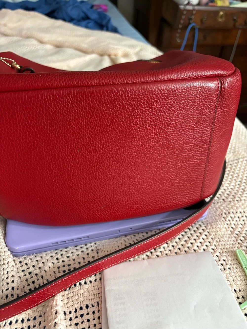 Coach Red Pebbled Leather Shoulder Hobo with Gold Hardware